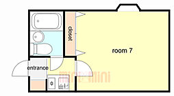 コーポ旗塚 2階ワンルームの間取り