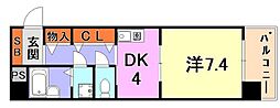 プレサンス新神戸 7階1DKの間取り