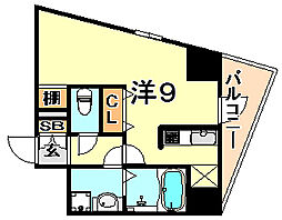 パシフィックレジデンス神戸八幡通 12階ワンルームの間取り