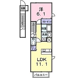 プロフォンド 2階1LDKの間取り