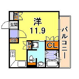 リーガル神戸三宮山手 6階ワンルームの間取り