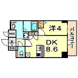 プレサンス三宮エレガンシア 11階1DKの間取り