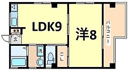 レガーロ三宮 4階1LDKの間取り