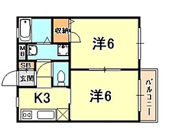 中山手ガーデンパレスＤ棟 1階2Kの間取り