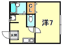 コンフォール湊川 2階1Kの間取り