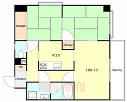 ユーロハイツ住吉 4階2LDKの間取り