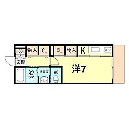 シャーメゾン木幡駅前 2階1Kの間取り