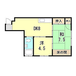 元町コーポラス 3階2DKの間取り