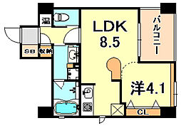 ワコーレ三宮ランドマークシティ 5階1LDKの間取り