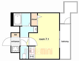 ファステート神戸サルビア 7階1Kの間取り