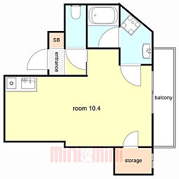 ウェルステイツ 3階1Kの間取り
