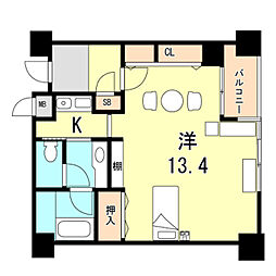 ルーア芦屋 2階ワンルームの間取り