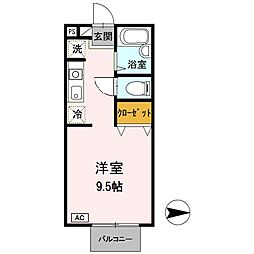 パセオ西芦屋 2階ワンルームの間取り