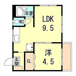 高田マンション 1階1LDKの間取り