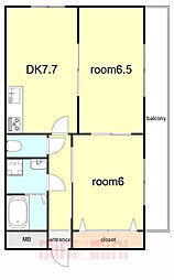 アビターレみやび 1階2DKの間取り