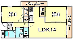 ガーネット森北町 1階2LDKの間取り