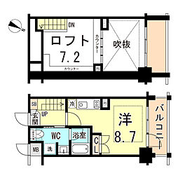 エスリード大阪シティーウエスト 7階ワンルームの間取り