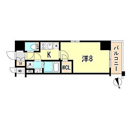 エスプレイス神戸ハーバーランド 7階1Kの間取り