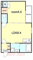 ＭＡＸＩＶ　ＣＩＴＹ神戸鷹取 2階1LDKの間取り