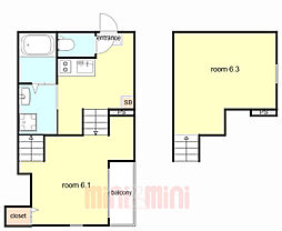 スカイフラット姫島 1階ワンルームの間取り