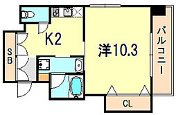 エスティ・ロアール神戸西 6階1Kの間取り