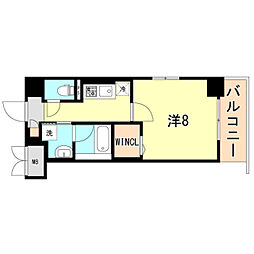 レユシール塚本 8階1Kの間取り