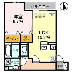 チェーン・パレス上甲子園 2階1LDKの間取り