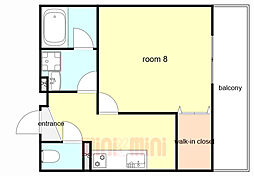 KTIレジデンス福町B 3階1Kの間取り