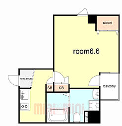 プレミアムソレイユ塚本駅前 401 4階ワンルームの間取り