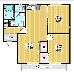 セジュール源 2階2LDKの間取り