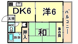 武庫川アプローズ 2DKの間取図画像