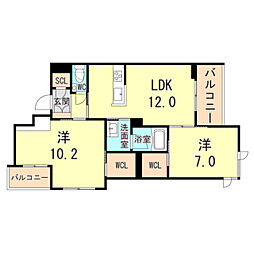 シャーメゾンガーデンズ　ＫＮＫ 3階2LDKの間取り
