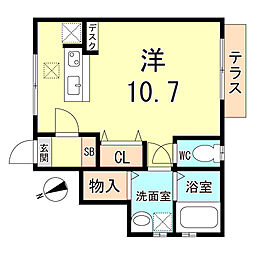 メゾン朝霧 1階1Kの間取り