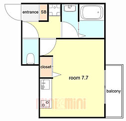 AILE南塚口V 1階ワンルームの間取り