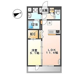 カーサ クラージュ 1LDKの間取図画像