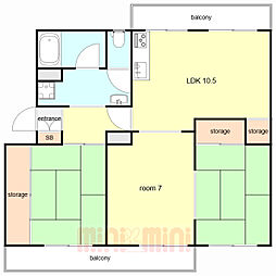 ひよどり台7団地36号棟 3LDKの間取図画像