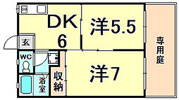 武庫川アプローズ 2DKの間取図画像