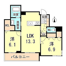尼崎市南塚口町2丁目マンション 2LDKの間取図画像