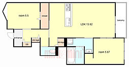 尼崎市西昆陽2丁目アパート 2LDKの間取図画像