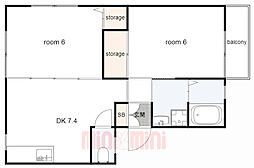 サンライズ立花ハイツ 2DKの間取図画像