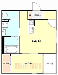 グランメゾン福 301 3階1LDKの間取り