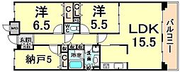 甲子園三番町ハイツ 2SLDKの間取図画像