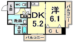 パルステージ武庫之荘 1DKの間取図画像
