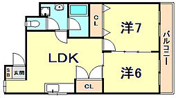 ハイツ南郷 2LDKの間取図画像