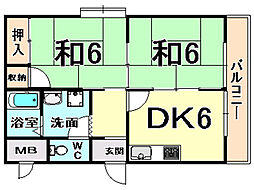 サンフォレスト塚口 2DKの間取図画像