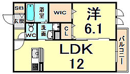 LaValeur伊丹 1LDKの間取図画像