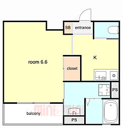 グランエクラ加島1 1Kの間取図画像