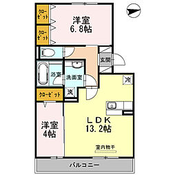 メドゥセルド 2LDKの間取図画像