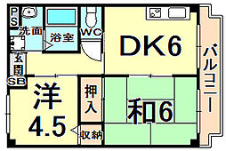 ホワイトハイツ 2DKの間取図画像