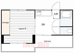 向川原土井マンション 1DKの間取図画像